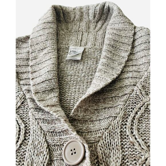 JUST MY SIZE (JMS) LONG SLEEVE BUTTON-UP KNIT SWEATER, 2X, TAN, WIDE COLLAR - Picture 2 of 10